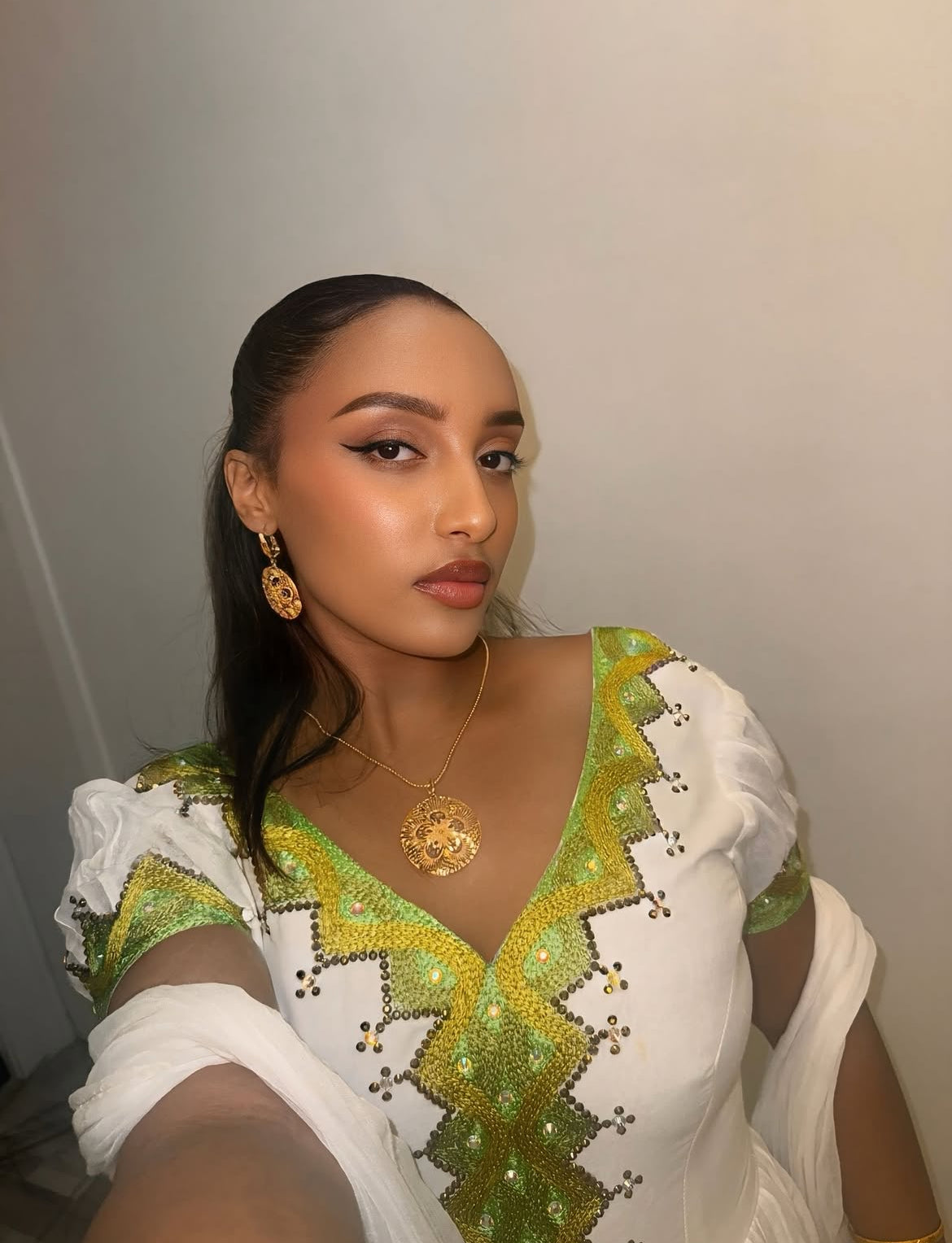 Ethiopian Dress - Traditional habesha Green tibeb for Holidays
