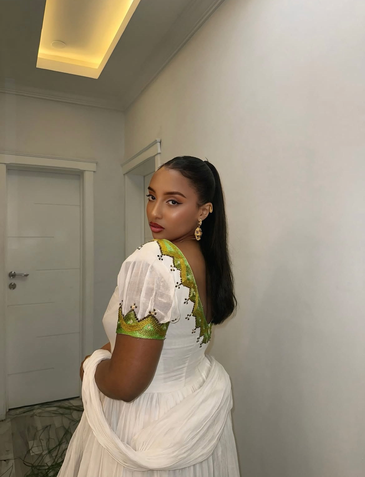 Ethiopian Dress - Traditional habesha Green tibeb for Holidays