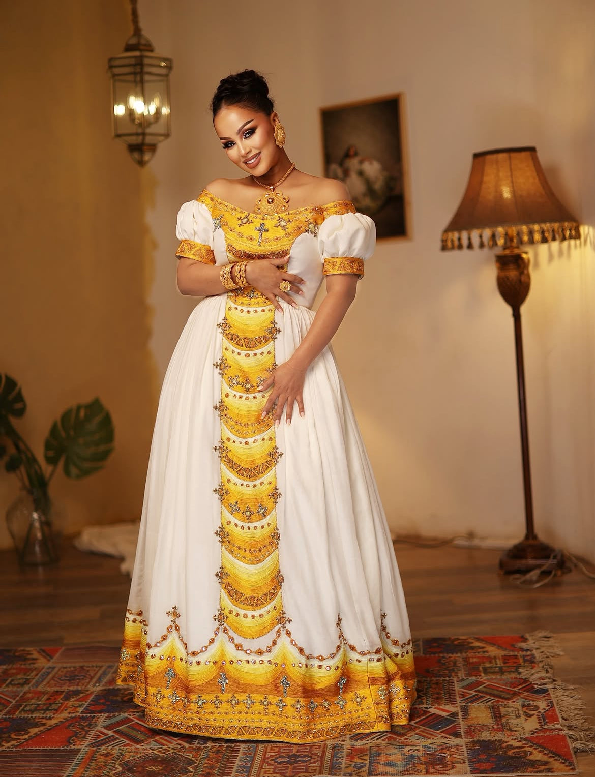 Ethiopian Store | Gold Elegant Habesha Dress Handmade Clothing