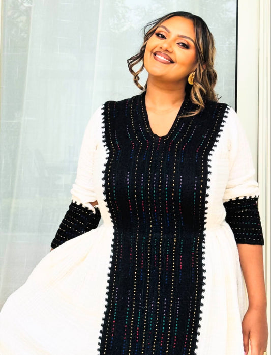 White Habesha Dress | Handwoven Cotton Kemis Traditional Ethiopian