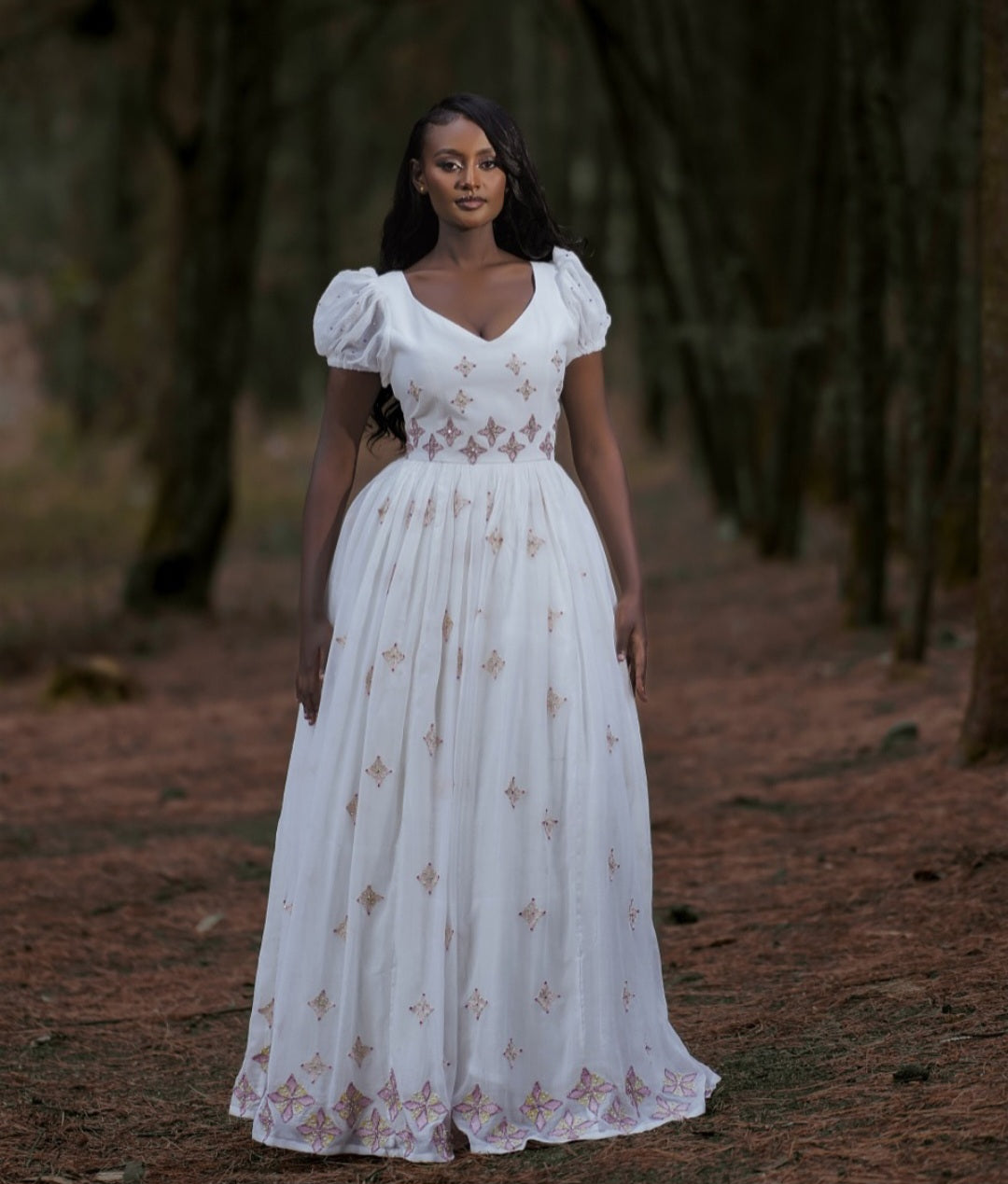Delicate Habesha Dress with Gold Embroidery – Ethiopian Traditional Dress