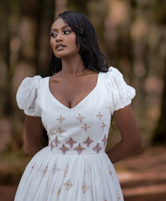 Delicate Habesha Dress with Gold Embroidery – Ethiopian Traditional Dress