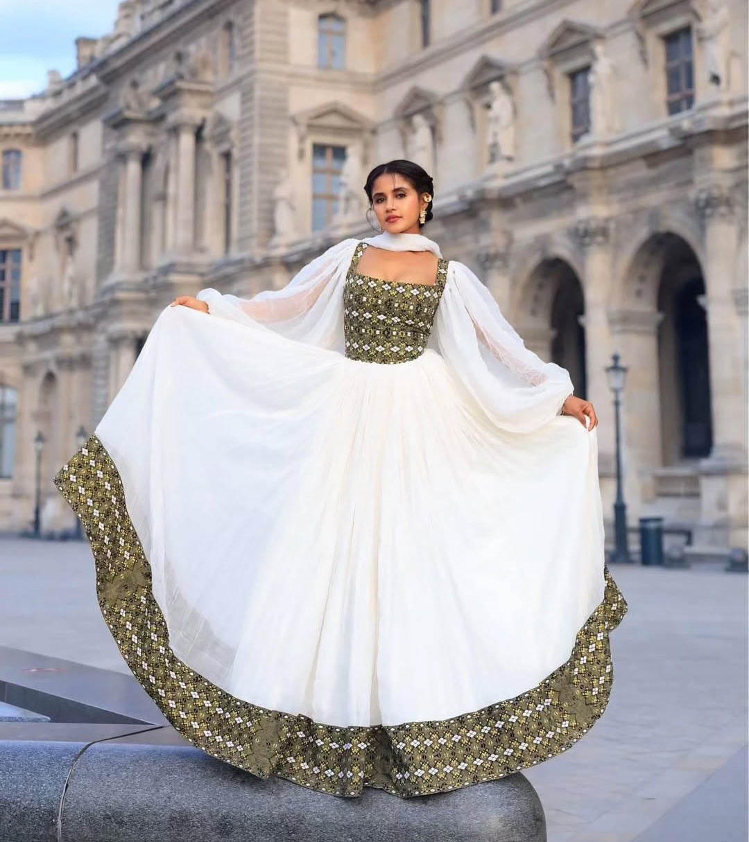 Chic Habesha Dress with Olive Green Tibeb – Modern Ethiopian Dress Chic Habesha Dress with Olive Green Tibeb – Modern Ethiopian Dress