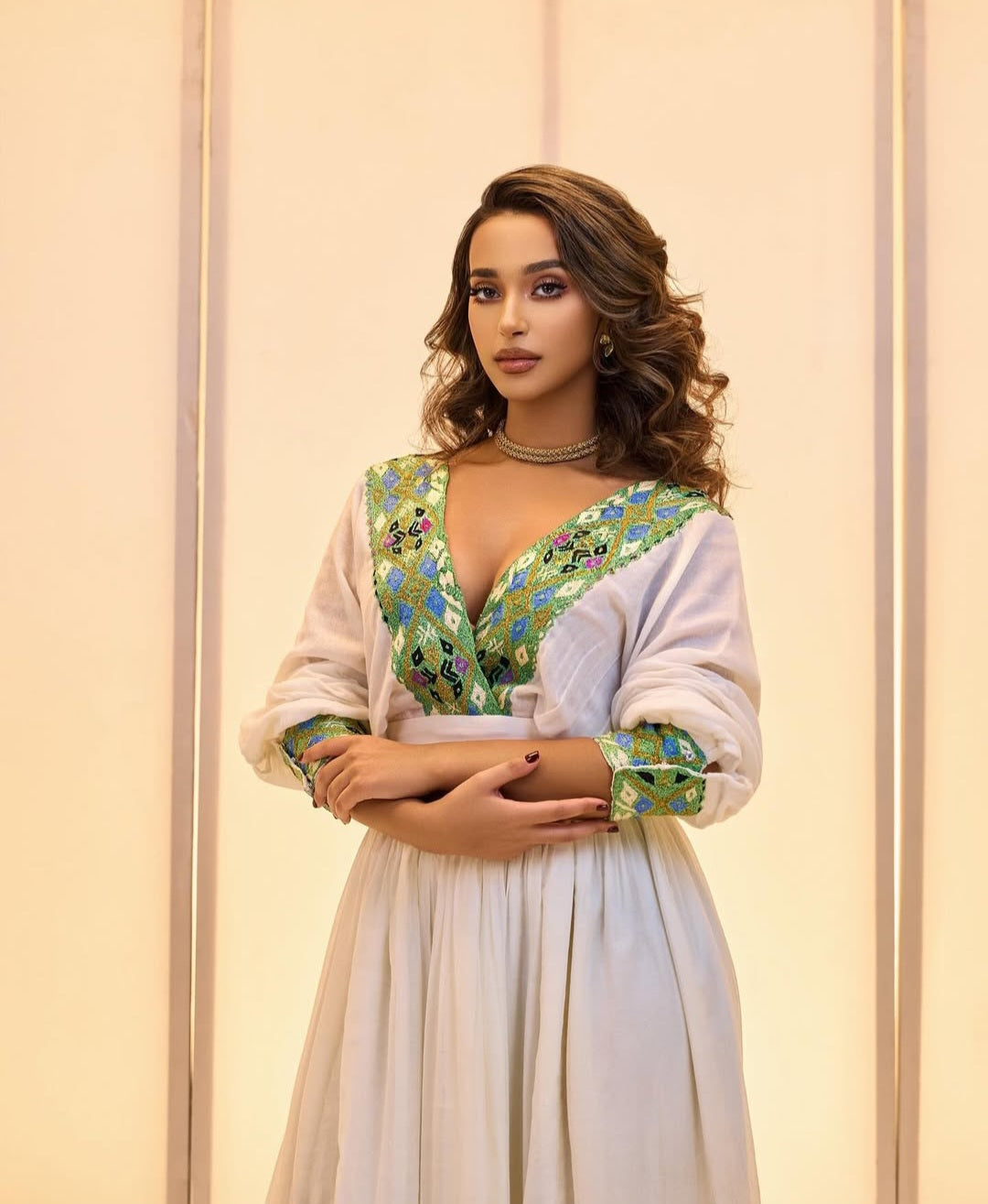 Modern Habesha Kemis with Green Tibeb – Stylish Ethiopian Dress for Events