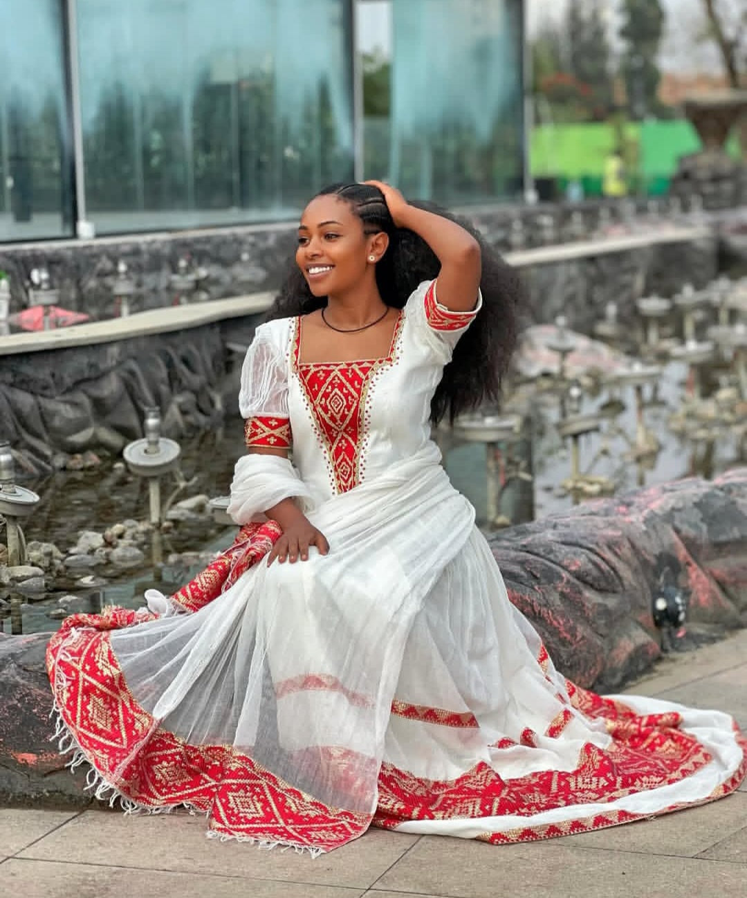 Classic Habesha Dress with Red Tibeb – Authentic Ethiopian Traditional Dress