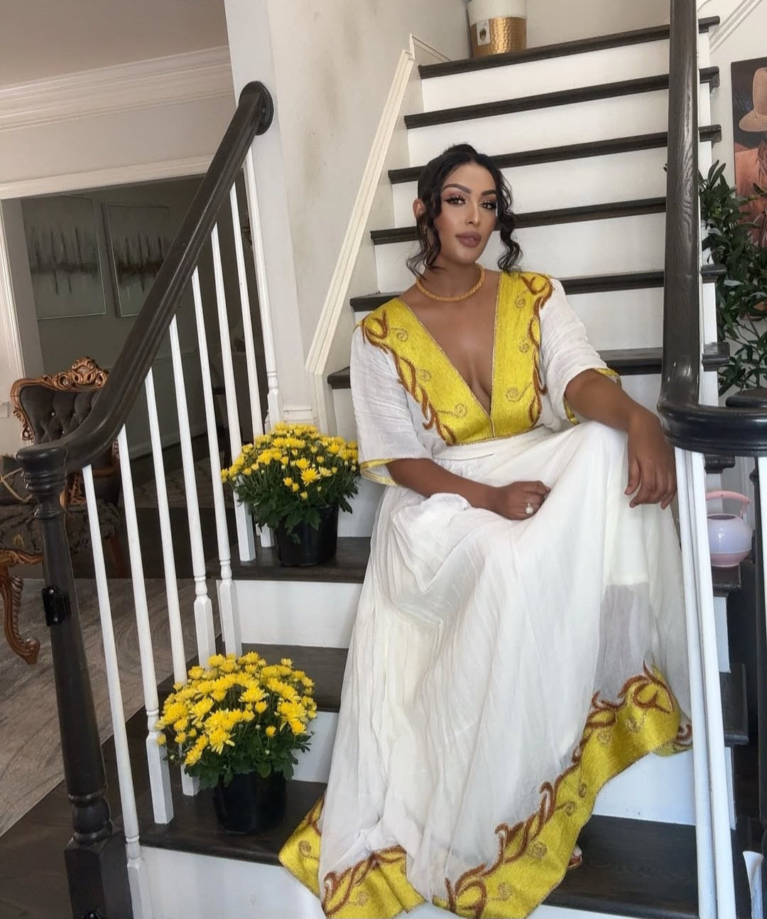 Sunlit Habesha Dress with Yellow Tibeb – Vibrant Ethiopian Dress for New Year