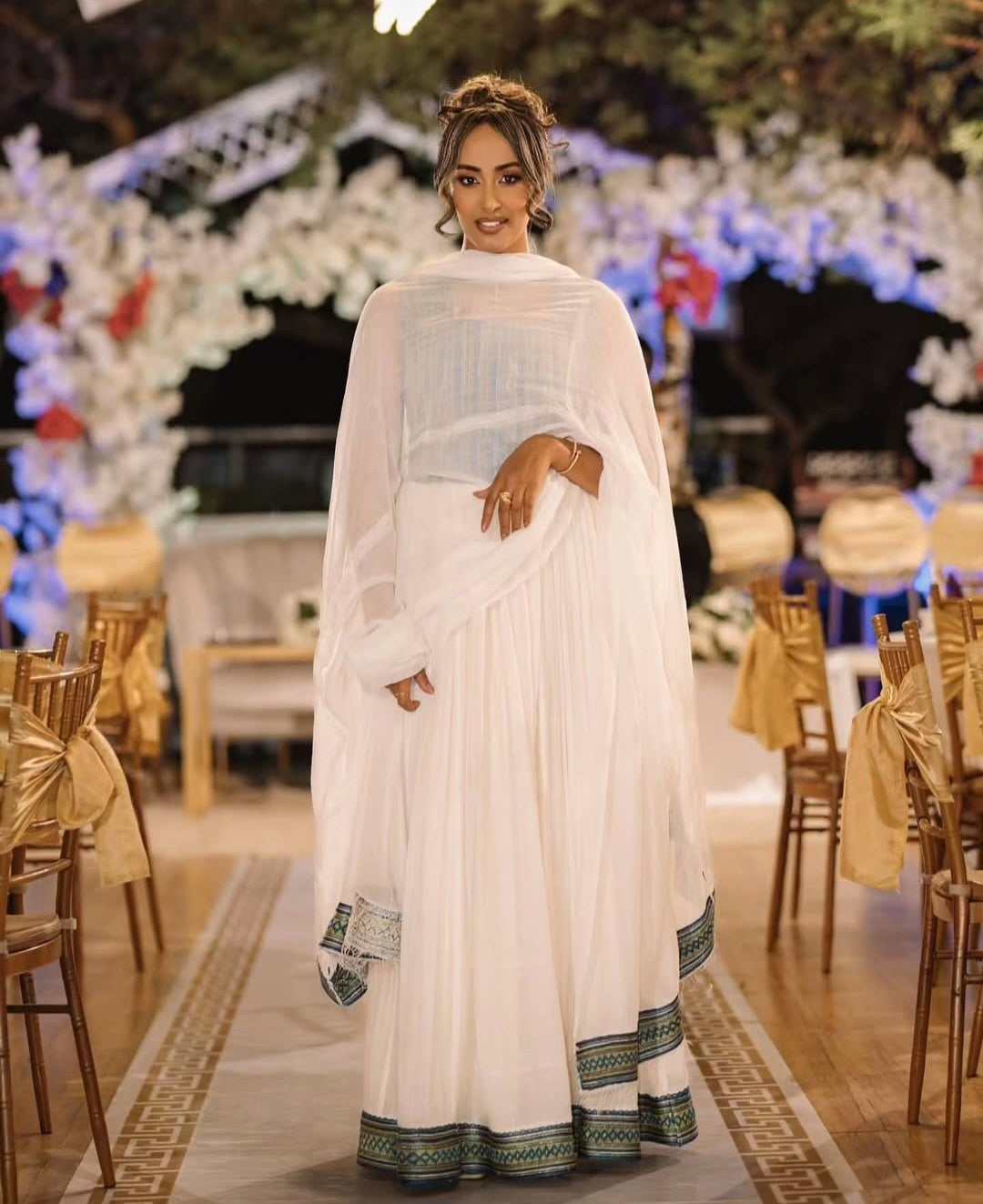 Modern Habesha Dress with Blue Tibeb – Stylish Ethiopian Kemis