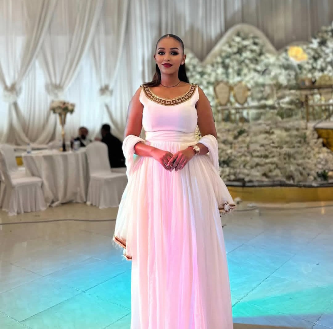Elegant Habesha Wedding Dress with Gold Trim – Ethiopian Bridal Kemis