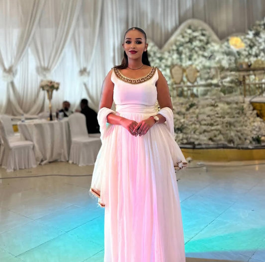 Elegant Habesha Wedding Dress with Gold Trim β Ethiopian Bridal Kemis