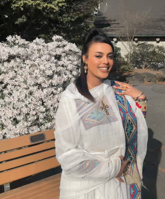 Colorful Habesha Dress with Intricate Tibeb β Ethiopian Traditional Dress