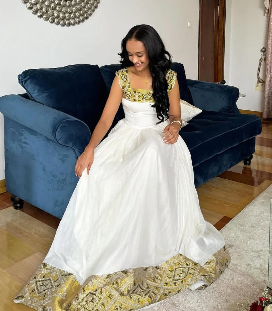 White Habesha Dress with Gold Tibeb – Beautiful Ethiopian Traditional Dress