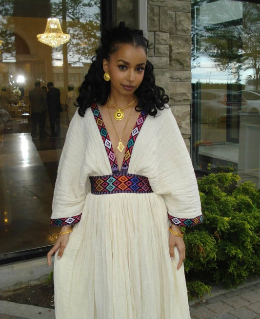 vibrant Habesha Dress with Colorful Tibeb – Ethiopian Traditional Dress