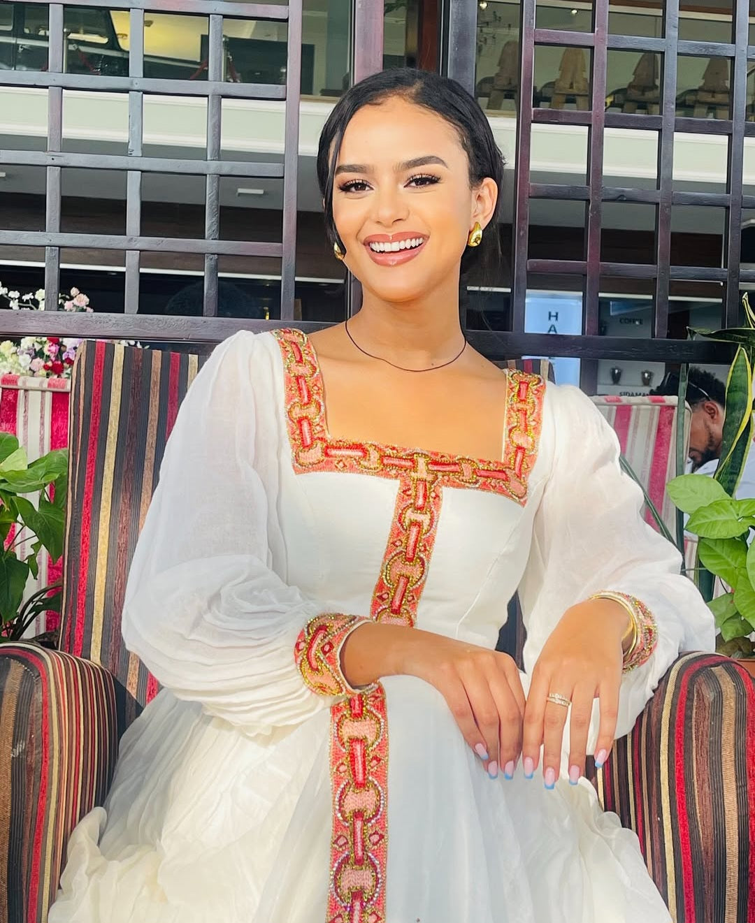 Elegant Habesha Dress with Red Tibeb – Classic Ethiopian Kemis