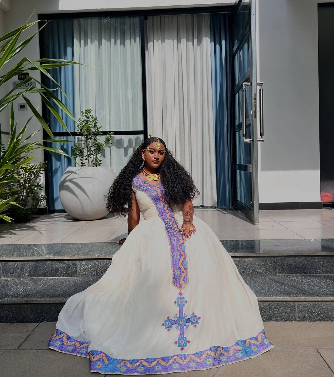 Grand Habesha Wedding Dress with Purple Tibeb – Ethiopian Bridal zuria