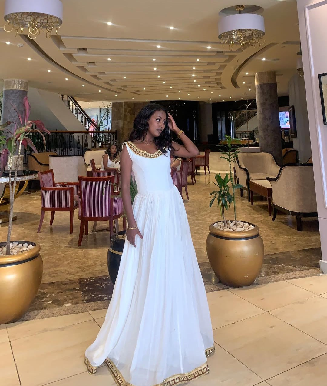 Simple White Habesha Kemis with Gold Border – Elegant Ethiopian Dress