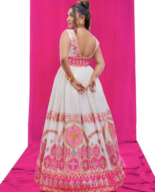 Modern Habesha Dress with Pink Tibeb β Stylish Ethiopian zuria