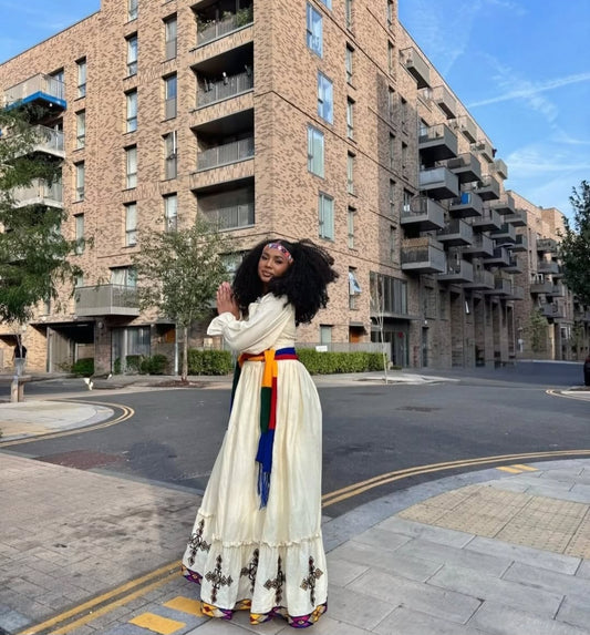 Ashenda habesha Dress with Multi-Colored Tibeb β Celebratory Ethiopian Festival Attire