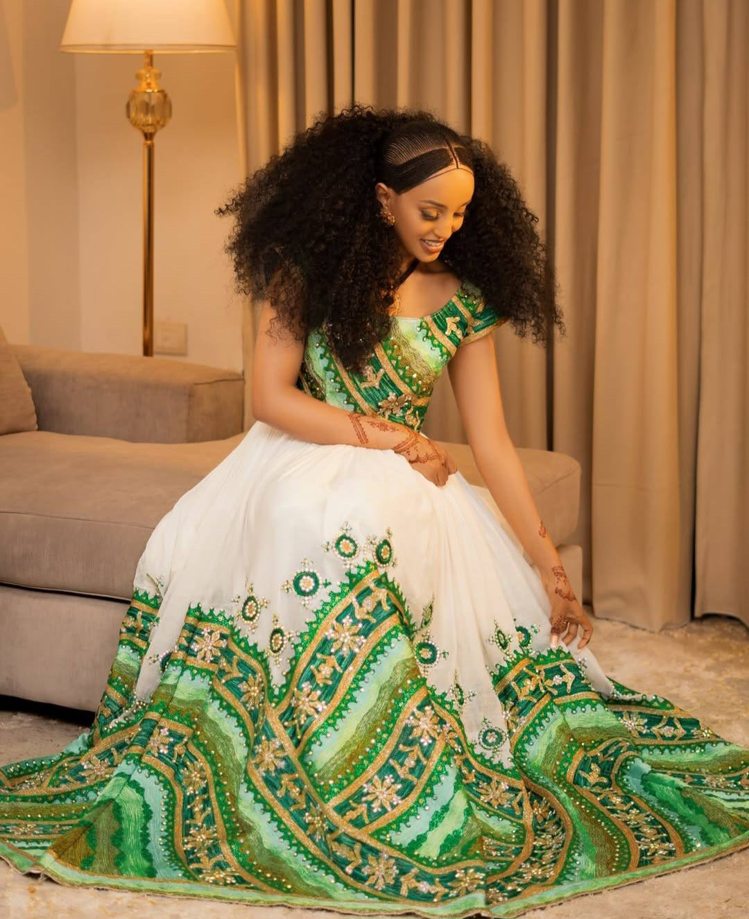 Eritrean Dress - Authentic Green habesha Wedding Attire for dispora Women