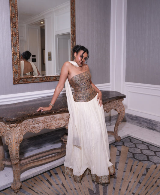 Habesha Dress - Ivory Wedding Attire with brown Detailing