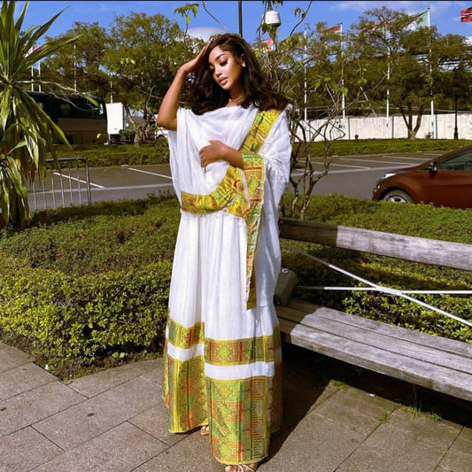 White Ethiopian Habesha Dress | Handwoven Cultural Clothes Online