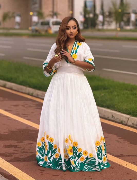 Green Ethiopian Clothing | Stylish Habesha Dress for Cultural Events