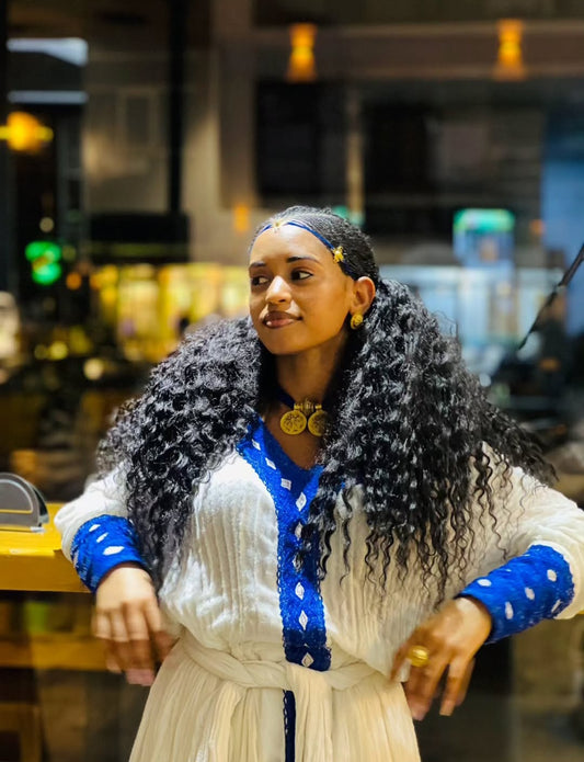 Ethiopian Store | Blue Traditional Ethiopian Dress Cotton Fabric