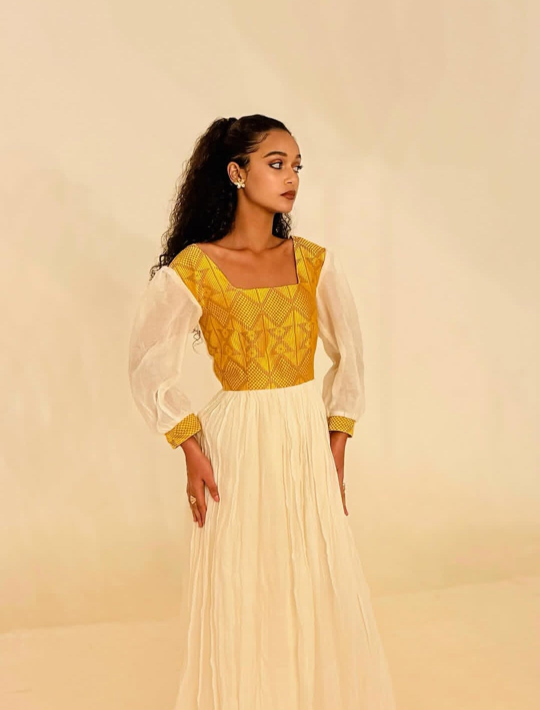 Gold Ethiopian Dress Traditional | Diaspora Cultural Wear Handmade