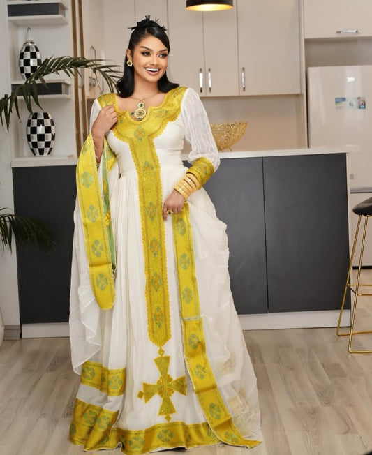 Ethiopian Store | Gold Habesha Dress for Diaspora Women