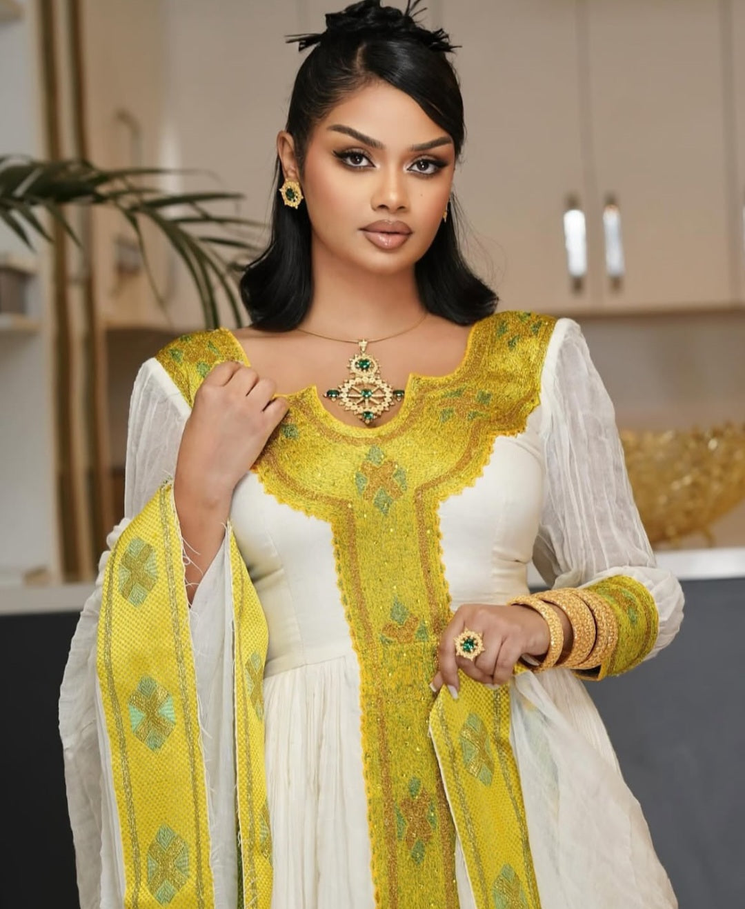 Ethiopian Store | Gold Habesha Dress for Diaspora Women