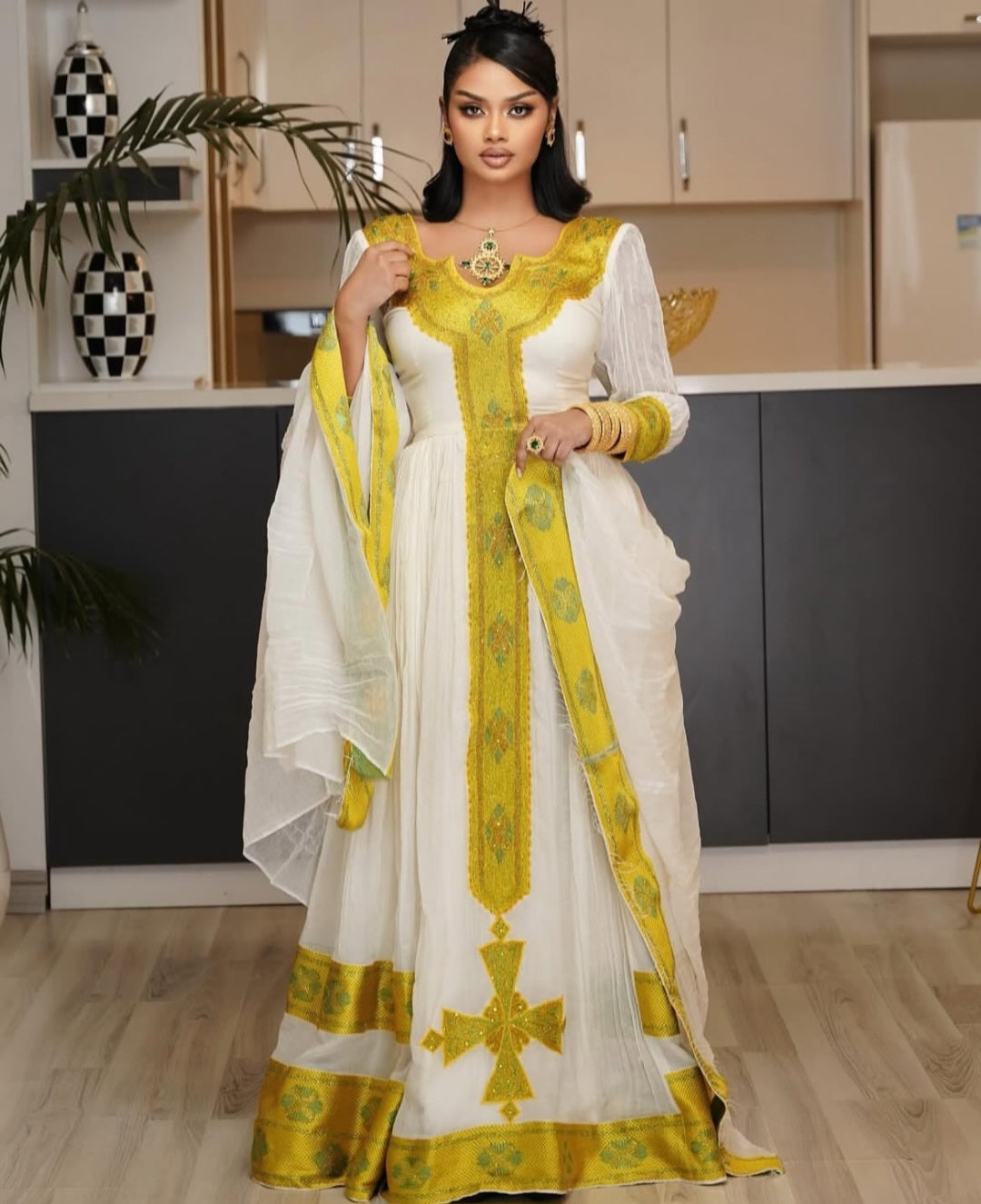 Ethiopian Store | Gold Habesha Dress for Diaspora Women