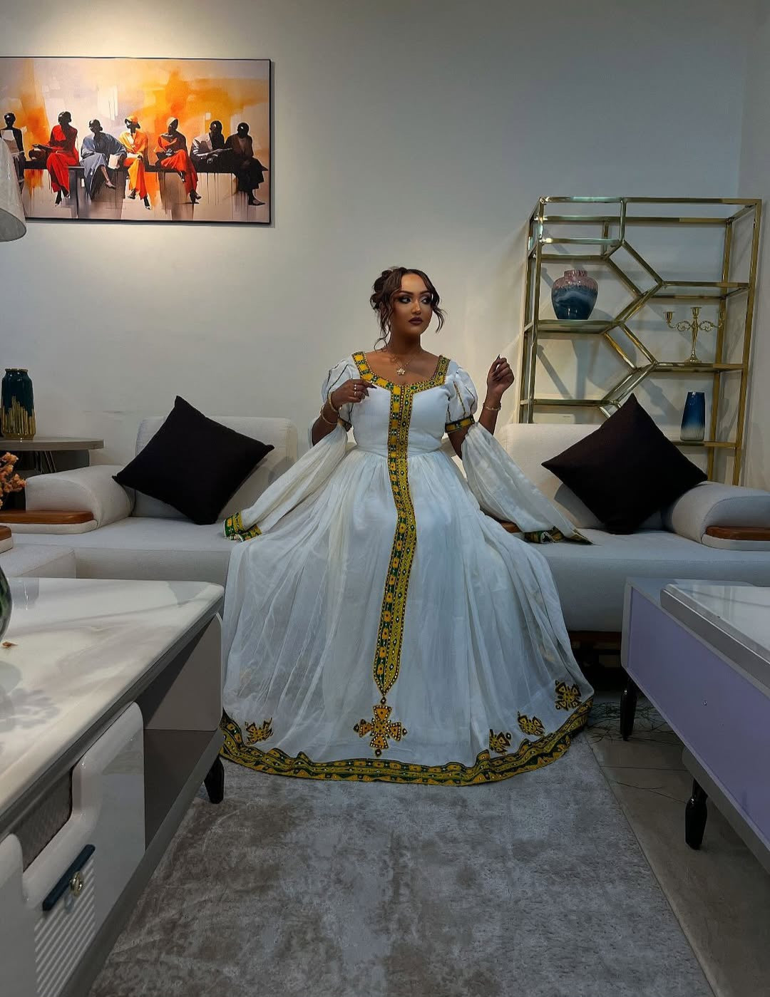 Ethiopian Store | Gold Modern Habesha Dress for Diaspora Women