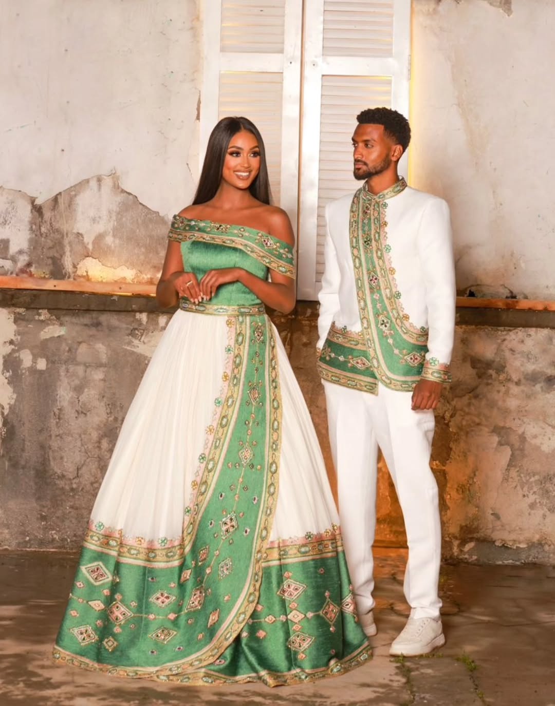 Matching Habesha Dress Couples Outfit – Traditional Ethiopian Kemis Set for Him & Her from Designer ENKU Design