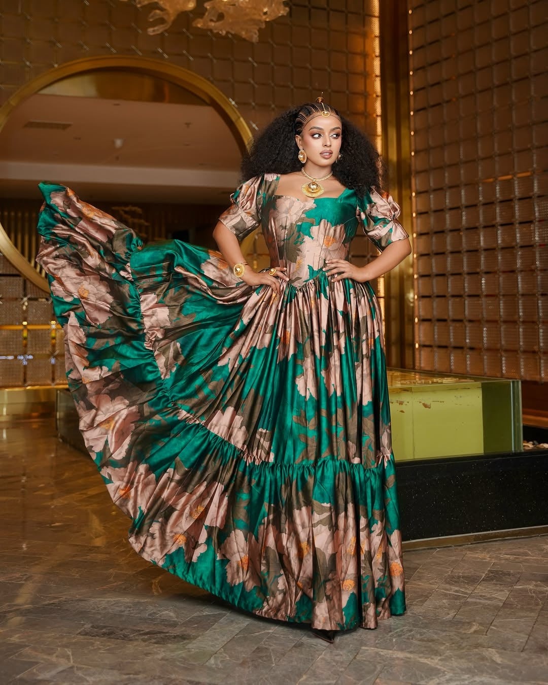 habesha chiffon dress Green Floral with Puff Sleeves and Coordinating – Habesha Outlets expensive sweet sixteen dresses This Habesha Chiffon Dress Size:EU 34 | US 4-4.5 Misty Rose Tulle Maxi