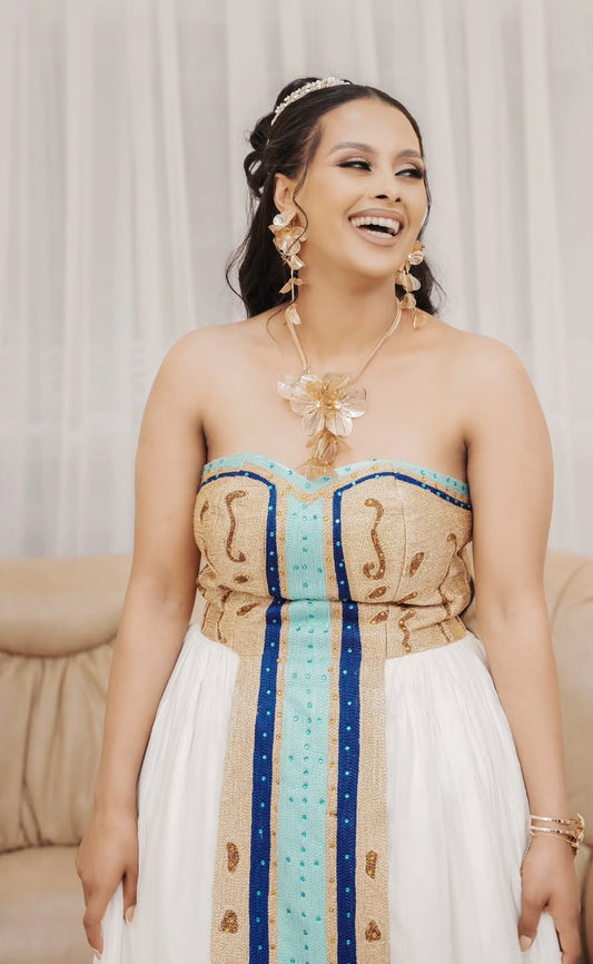 Gold Luxury Habesha Dress β Premium Menen Fabric for Brides & Maid of Honor