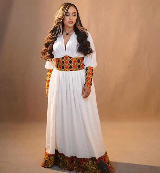 Orange Habesha Clothes | Bright Ethiopian Dress for Celebrations