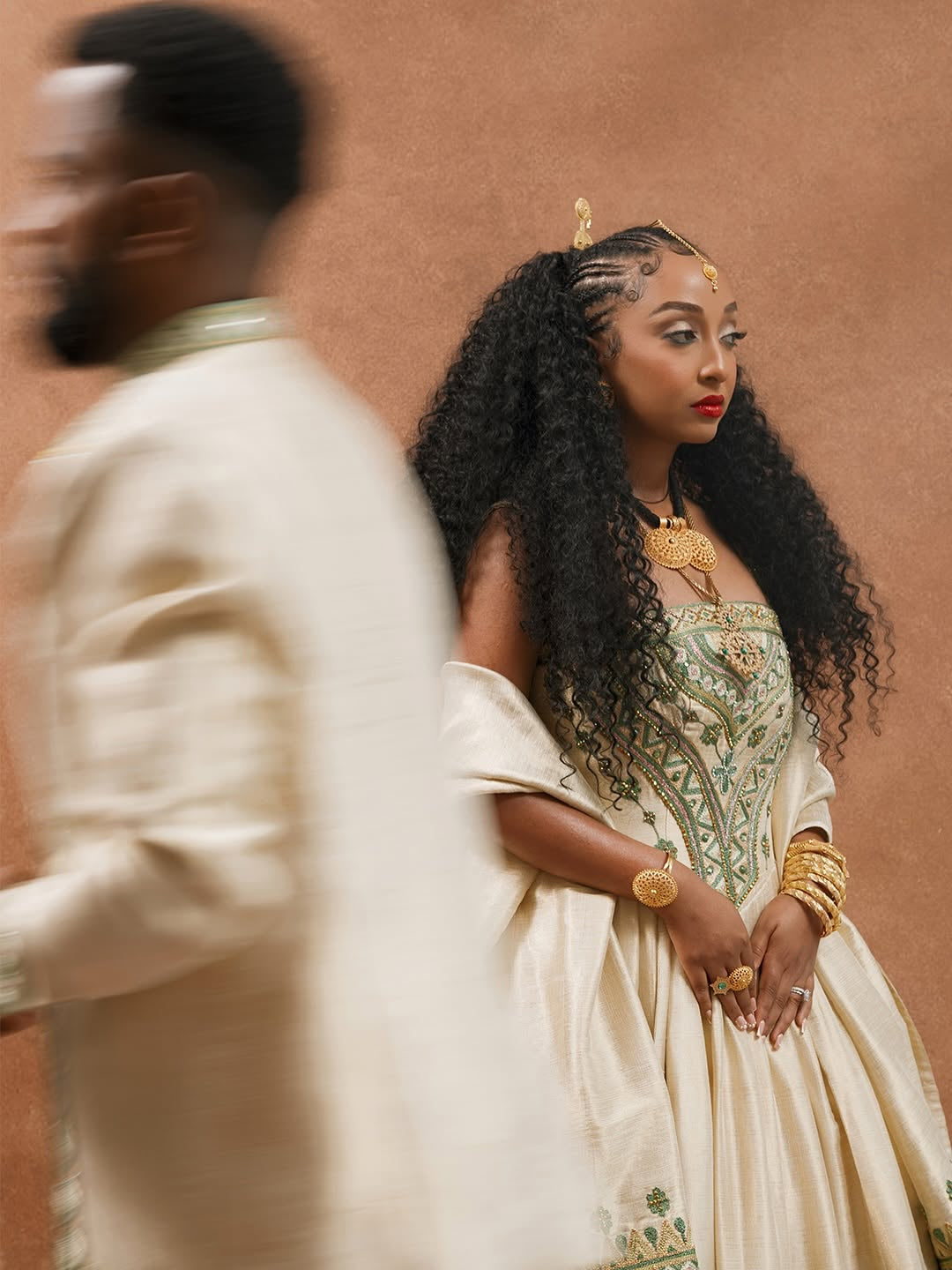 enku design wedding dress Traditional Clothes Enku Ethiopian Traditional Dress Ethiopian Traditional Dress Enku Design Ethiopian Pink Champangne Sequined Tulle Size:Child 13 Habesha kemis sa_sb_below60 fit tailoring SIZING