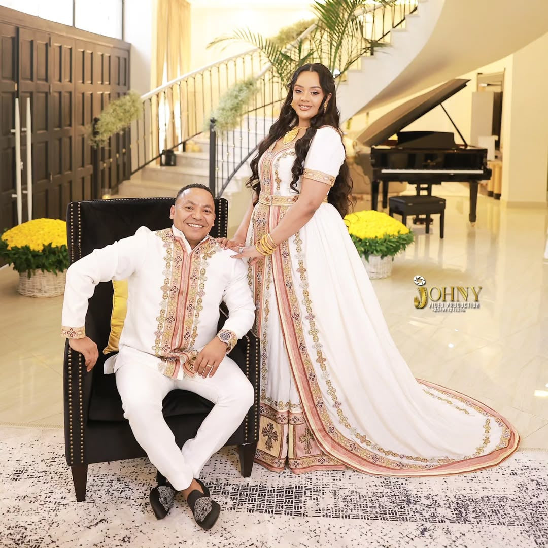 Matching Family Habesha Outfit Set | Traditional Habesha Dress for Her & Matching Shirt and Pants for Him and Son | Family Habesha Kemis Set
