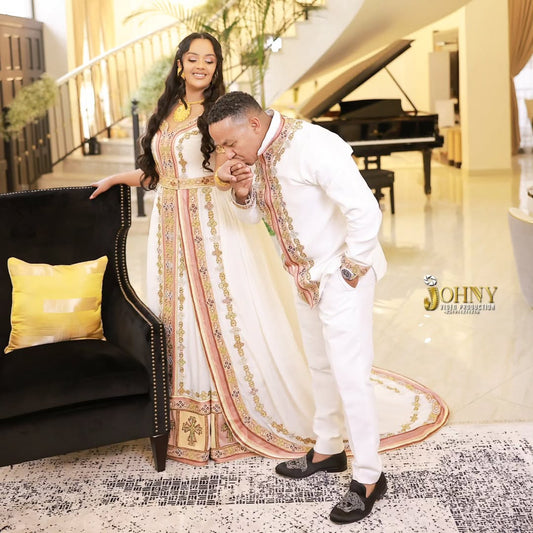 Red Matching Habesha Family Set – Luxury Ethiopian Outfit by ENKU Design