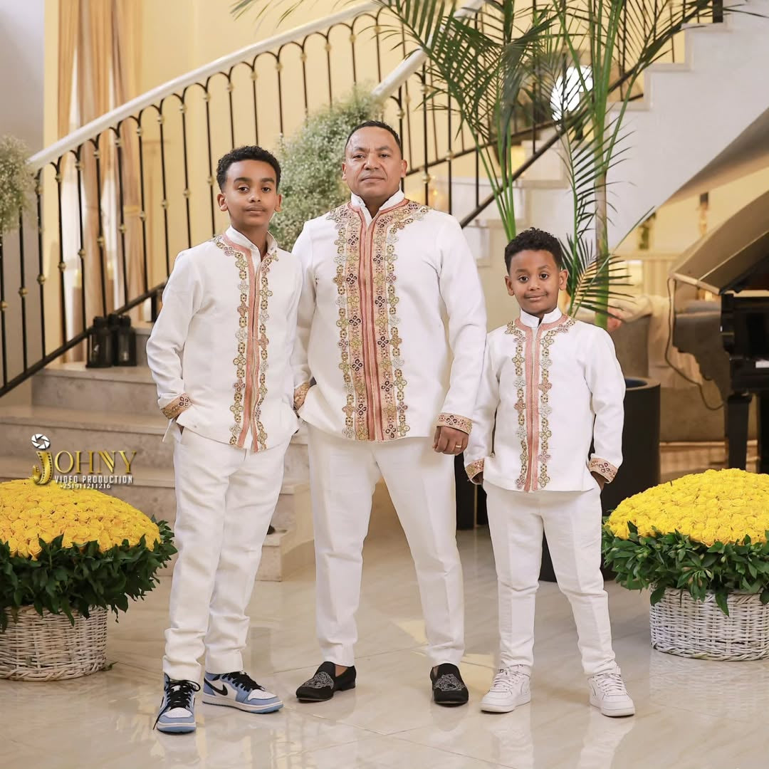 Red Matching Habesha Family Set – Luxury Ethiopian Outfit by ENKU Design
