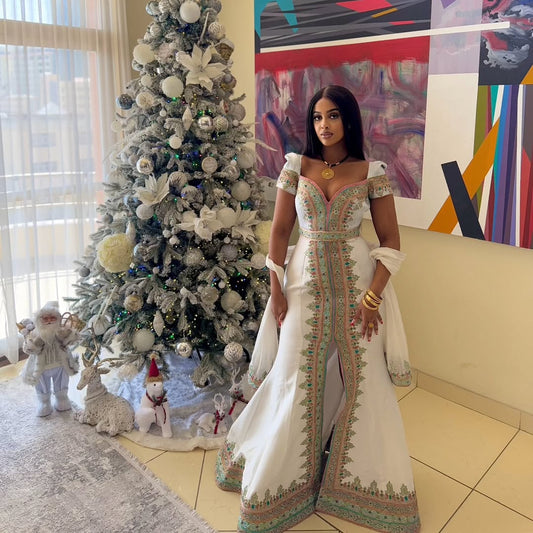 Emerald Green Ethiopian Dress β Handcrafted Luxury Habesha Kemis by ENKU Design