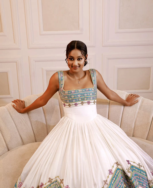 Modern Bridal Emerald Green Habesha wedding Dress β Luxury Ethiopian Kemis by ENKU Design