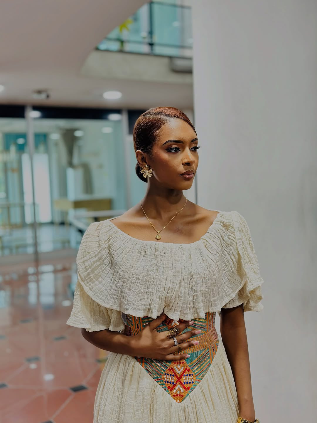 Ethiopian Habesha Clothes | Biege Elegant Dress for Special Occasions