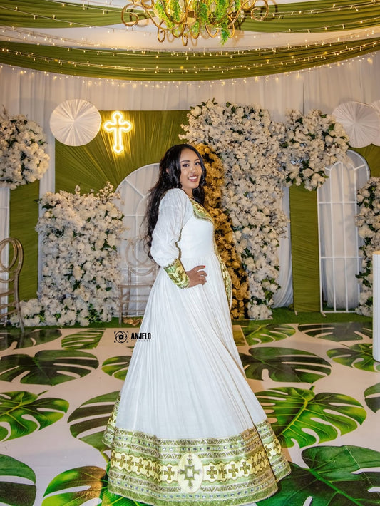 Green Habesha Kemis – Luxurious Ethiopian Dress for Weddings & Special Celebrations
