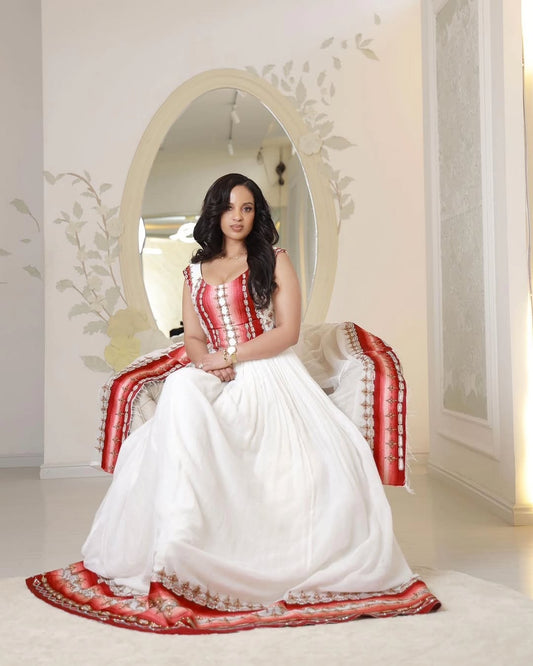 Red Ethiopian Dress Traditional | Elegant Handwoven Kemis Collection