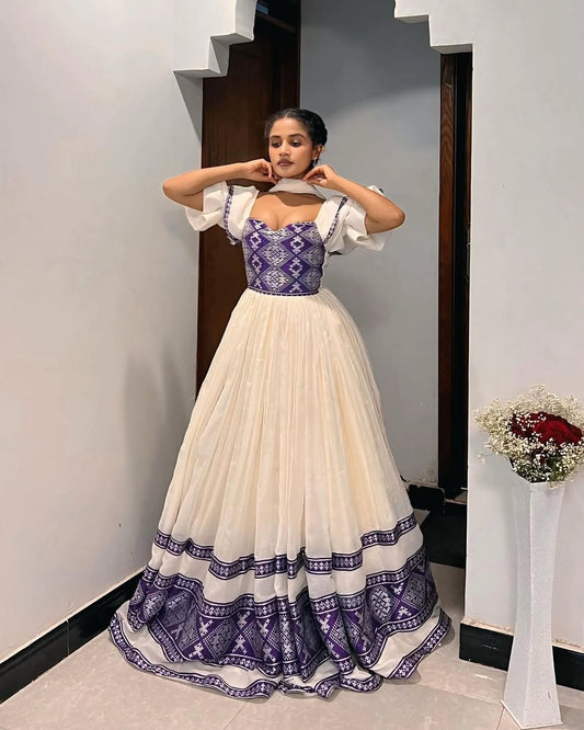 የሐምራዊ የኢትዮጵያ ቀሚስ | ለበዓላት የሚያምር ልብስ