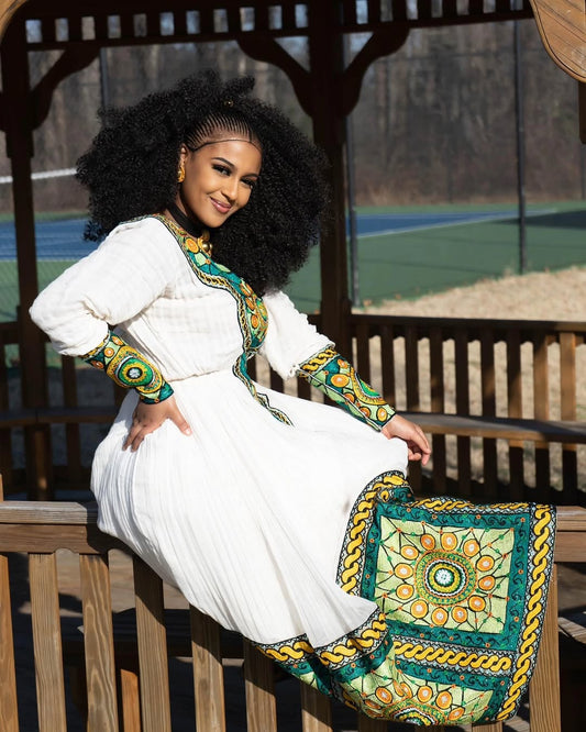 አዲስ አረንጓዴ የሐበሻ ቀሚስ – ለቤተክርስቲያንና ባህላዊ ዝግጅት የሚሆን