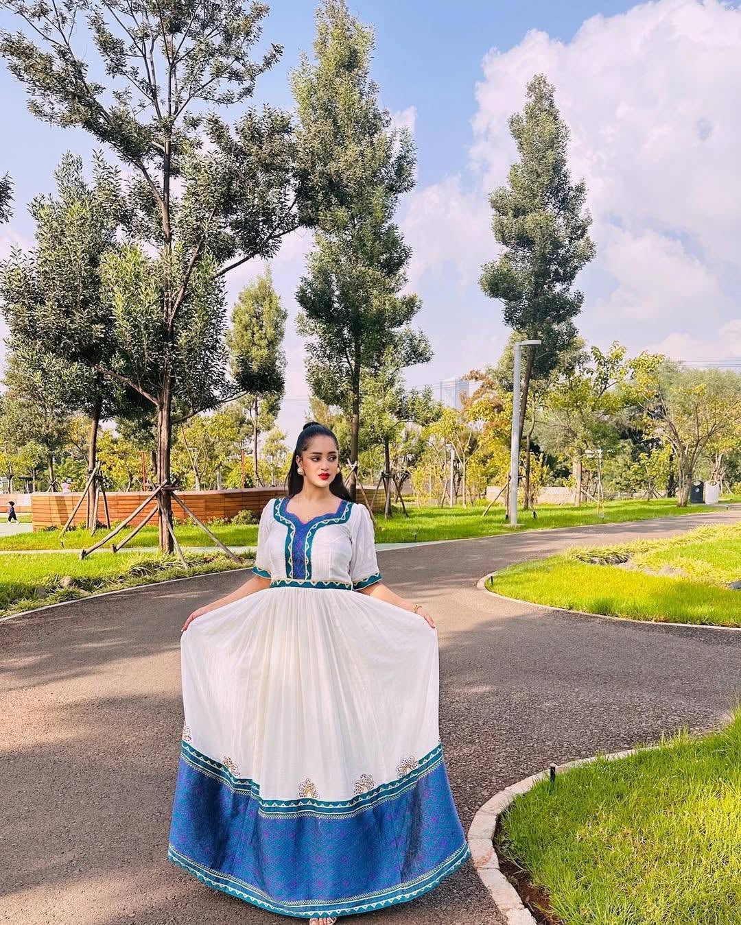 Blue Ethiopian Clothing | Traditional Cotton Dress for Festivals