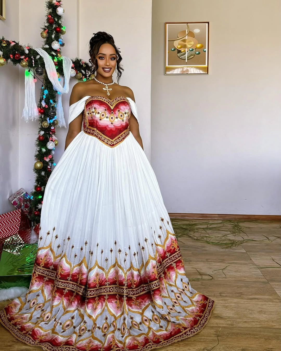 Red Habesha Dress – Traditional Ethiopian Outfit for Brides & Guests L