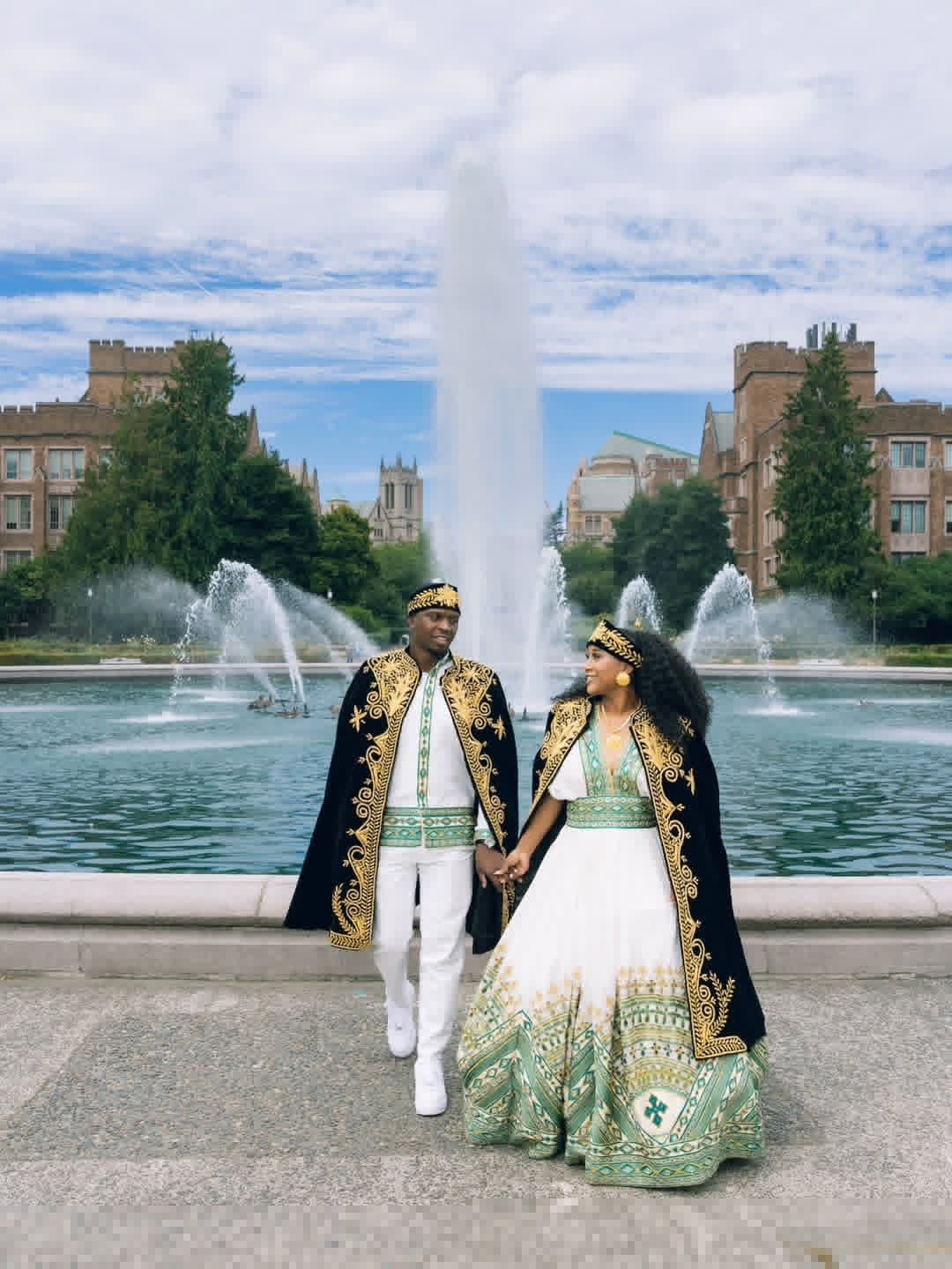 Green Habesha Couple Wedding Matching Set with Kaba – Elegant Ethiopian Traditional Outfits for Couples Celebrating Love, Unity, and Grace
