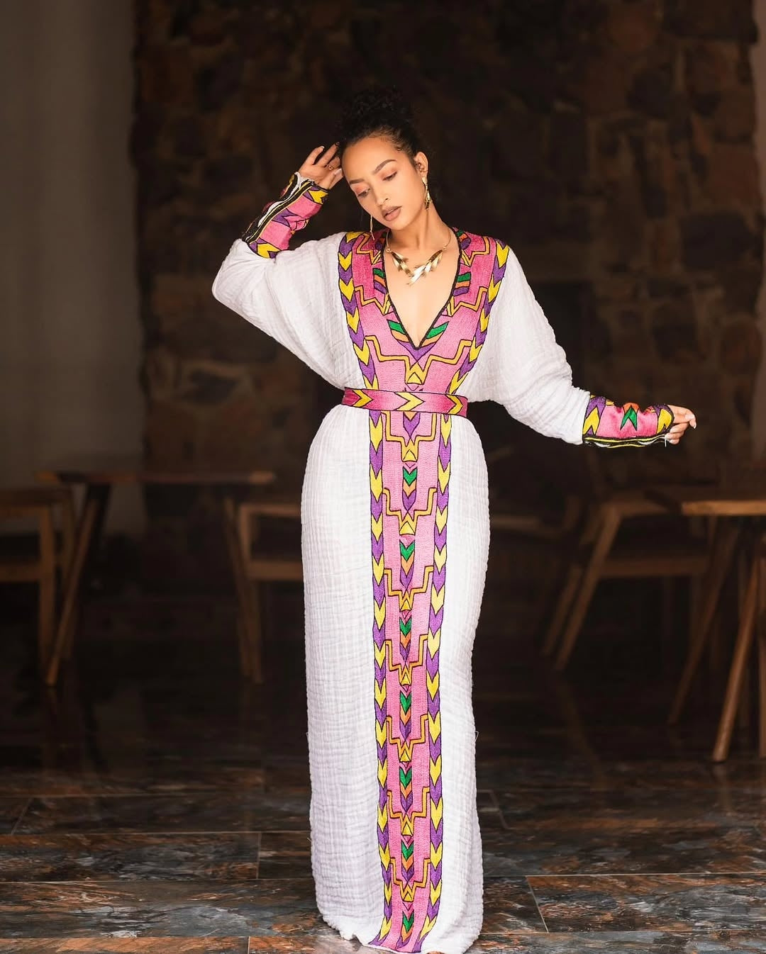 pink habesha dress White Habesha Dress with Pink Tibeb Modern Ethiopian kemis
